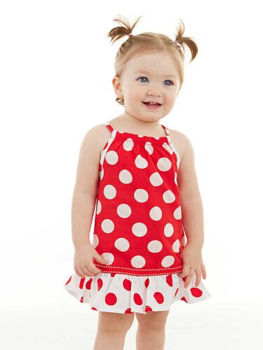 Kırmızı Puantiye Kız Bebek Yazlık Elbise - 1