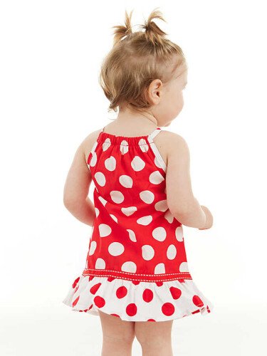 Kırmızı Puantiye Kız Bebek Yazlık Elbise - 2