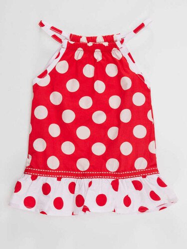 Kırmızı Puantiye Kız Bebek Yazlık Elbise - 3