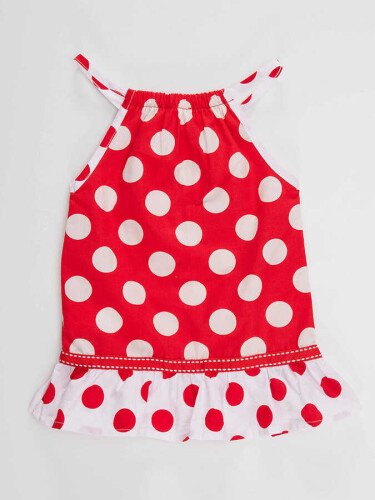Kırmızı Puantiye Kız Bebek Yazlık Elbise - 4