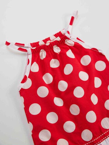 Kırmızı Puantiye Kız Bebek Yazlık Elbise - 5