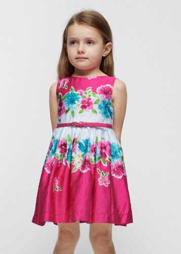 Kız Çocuk Çiçekli Elbise-Fuşya - MAYORAL