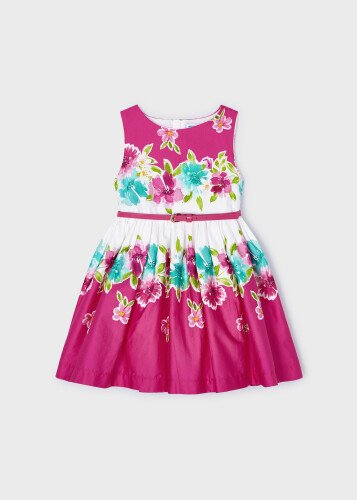 Kız Çocuk Çiçekli Elbise-Fuşya - 4