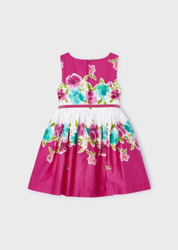 Kız Çocuk Çiçekli Elbise-Fuşya - 5