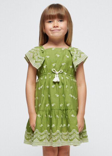 Kız Çocuk Çiçekli Elbise-Yeşil - MAYORAL