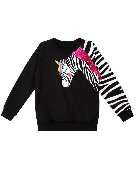 Kız Çocuk Fırfırlı Zebra Sweatshirt - Siyah - 3