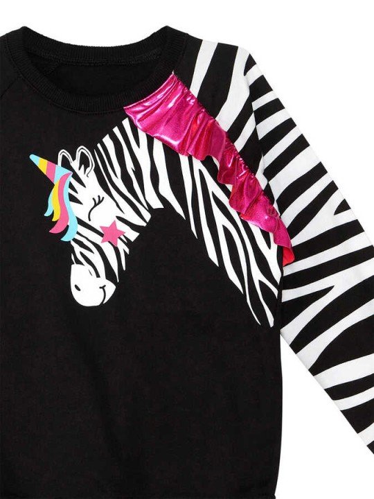 Kız Çocuk Fırfırlı Zebra Sweatshirt - Siyah - 4
