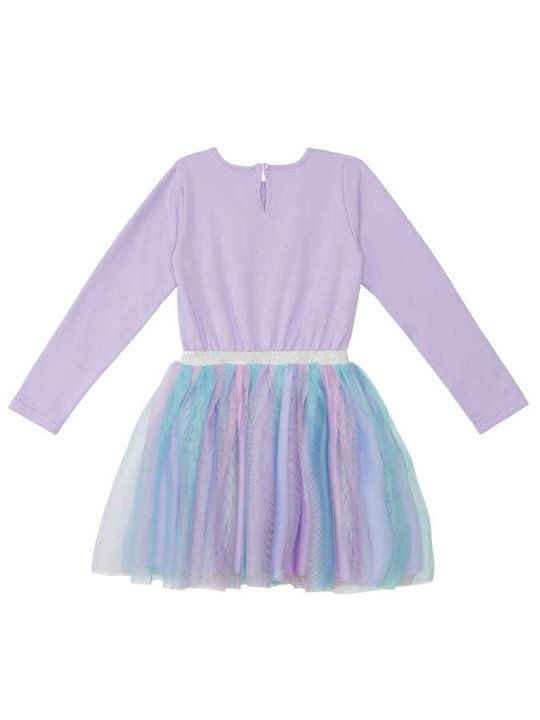 Kız Çocuk Gökkuşağı Kedicorn Tüllü Elbise - Lila - 5