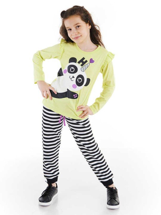 Kız Çocuk Hello Pandacorn Pantolon Takım - Sarı - DENOKİDS