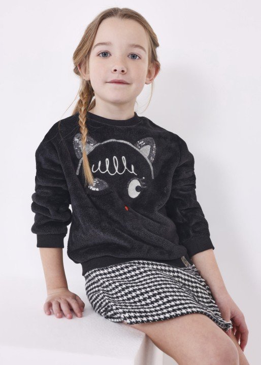 Kız Çocuk İşlemeli Sweatshirt-Siyah - MAYORAL