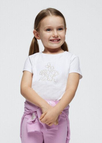 Kız Çocuk İşlemeli T-shirt - 1