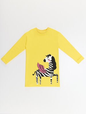 Kız Çocuk Kanatlı Zebra Elbise - Sarı - 3