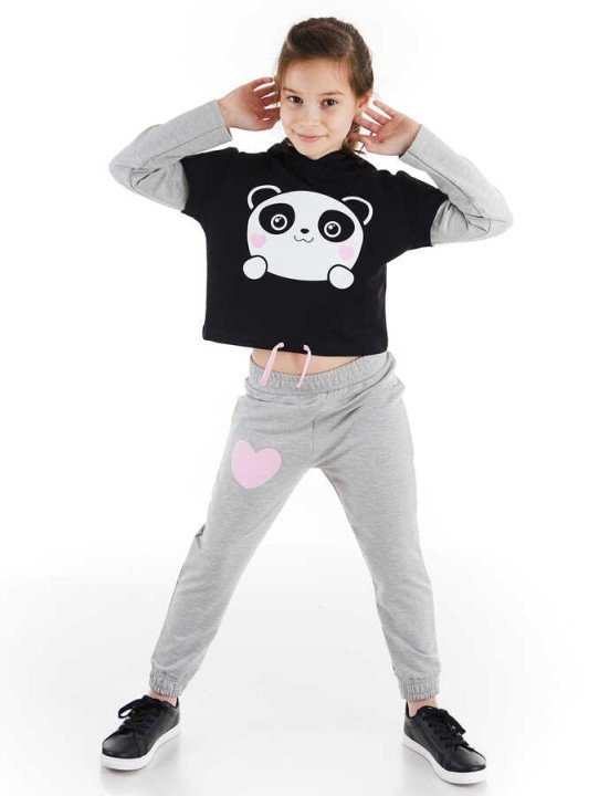 Kız Çocuk Minik Panda Eşofman Takım - Gri - DENOKİDS