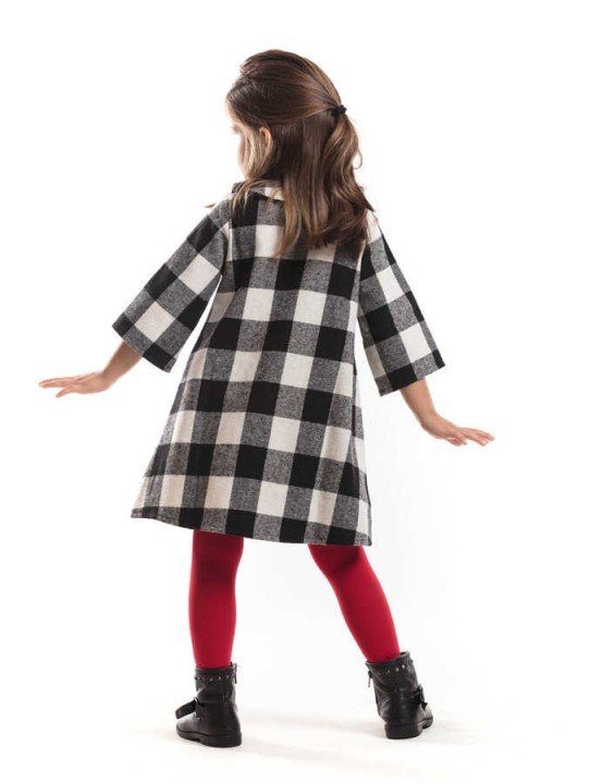 Kız Çocuk Ponpon Ekose Elbise - Siyah - 2