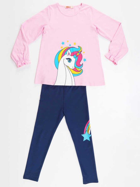 Kız Çocuk Rainbow Star Tunik Tayt Takım - Pembe - 3