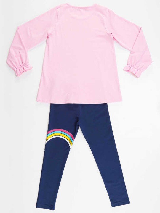 Kız Çocuk Rainbow Star Tunik Tayt Takım - Pembe - 4
