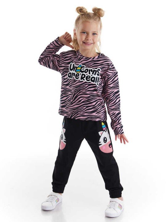 Kız Çocuk Unicorn Zebra T-shirt Pantolon Takım - Siyah - DENOKİDS