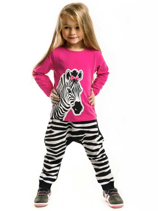 Kız Çocuk Zebra Fashion Baggy Takım - Pembe - DENOKİDS