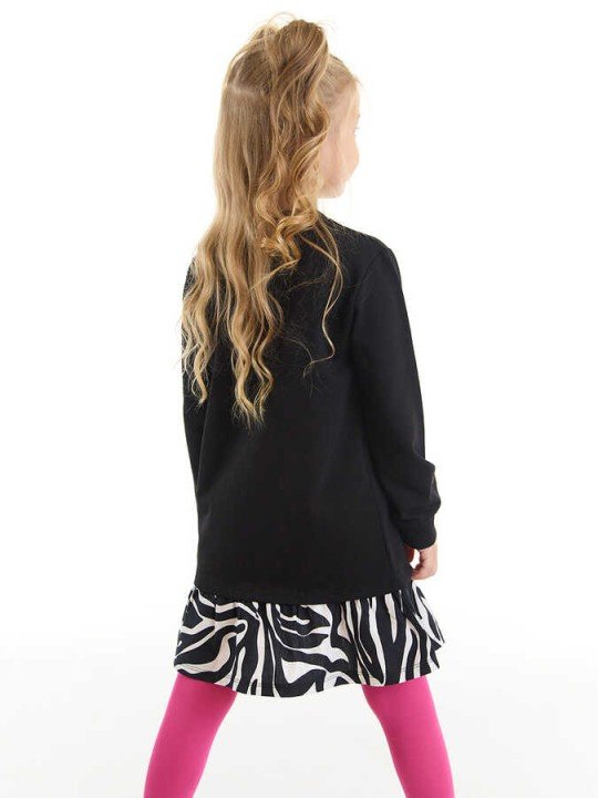 Kız Çocuk Zebra Kalpli Elbise - Siyah - 2