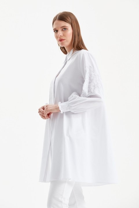 Kol İşleme Detaylı Gömlek Tunik-Beyaz - 3