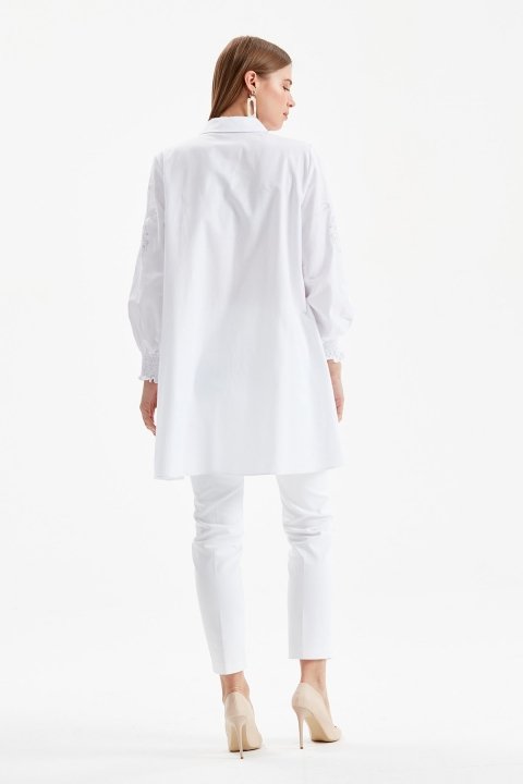 Kol İşleme Detaylı Gömlek Tunik-Beyaz - 5