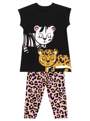 Leopar ve Zebra Kız Çocuk Tunik Tayt Takım - 3