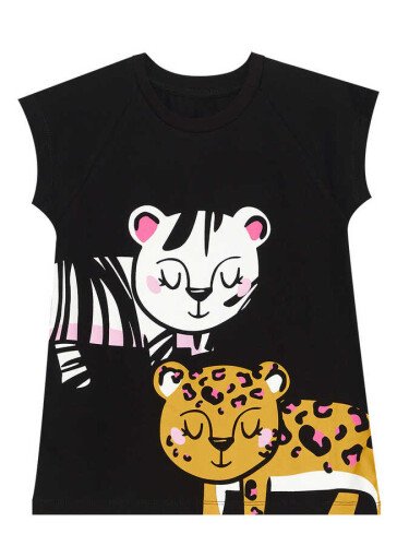 Leopar ve Zebra Kız Çocuk Tunik Tayt Takım - 5