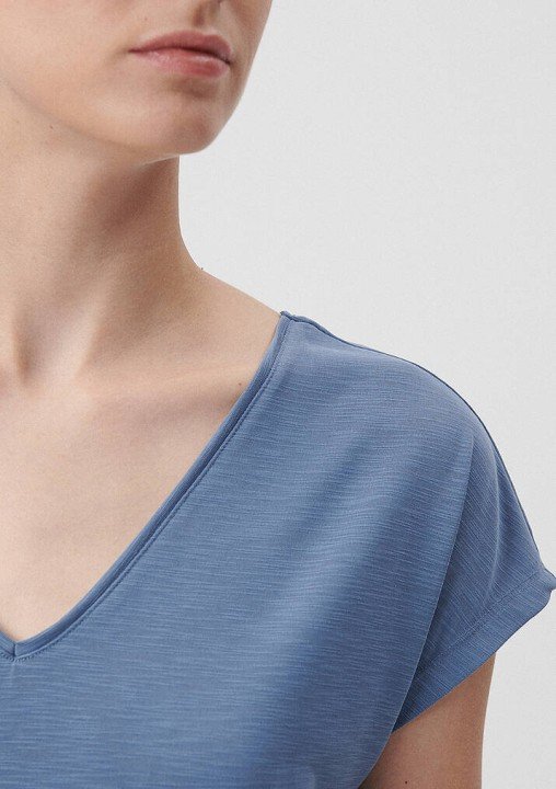 Lux Touch V Yaka Kadın Basic Tişört-Mavi - 4