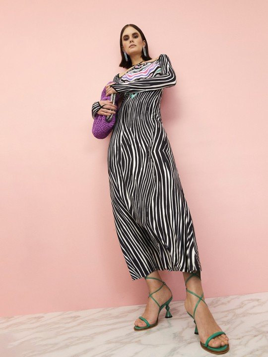 Zebra Desen Uzun Elbise - 3