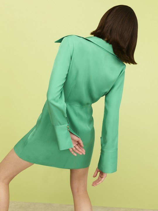 Bağlama Detaylı Gömlek Elbise-Yeşil - 5