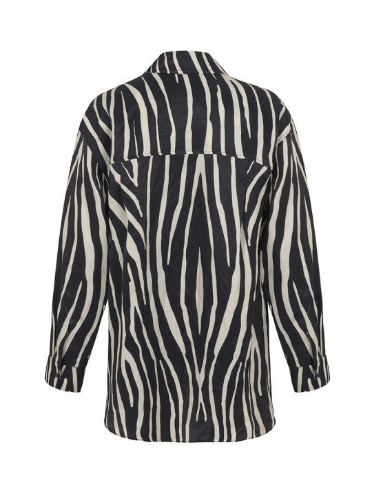 Zebra Desen Oversize Keten Gömlek - 6