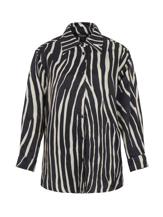 Zebra Desen Oversize Keten Gömlek - 5