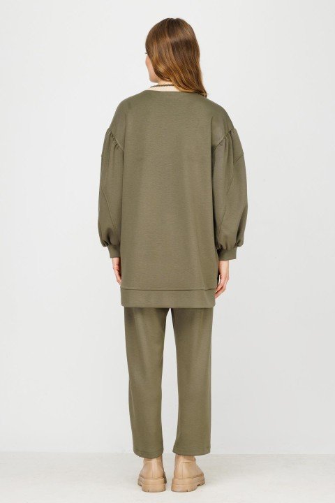 Nakış Detaylı Tunik Pantolon Takımı-Yeşil - 5