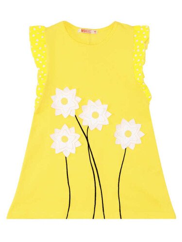 Papatya Pamuklu Kız Çocuk Sarı Elbise - 3