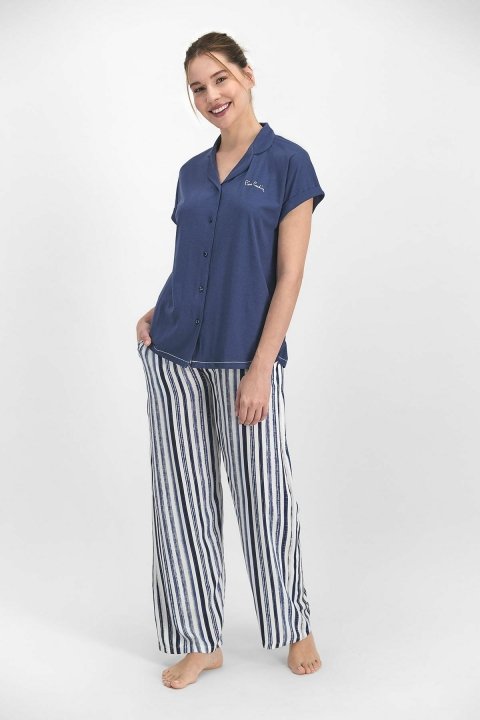 Pierre Cardin Striped Kadın Gömlek Pijama Lacivert PC7727 - 1
