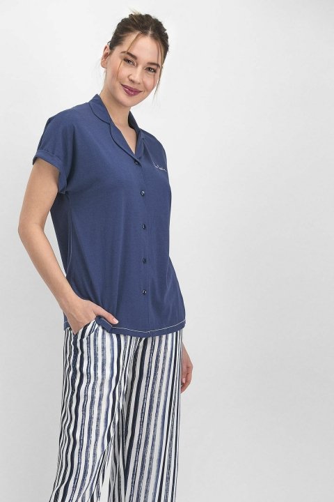 Pierre Cardin Striped Kadın Gömlek Pijama Lacivert PC7727 - 3