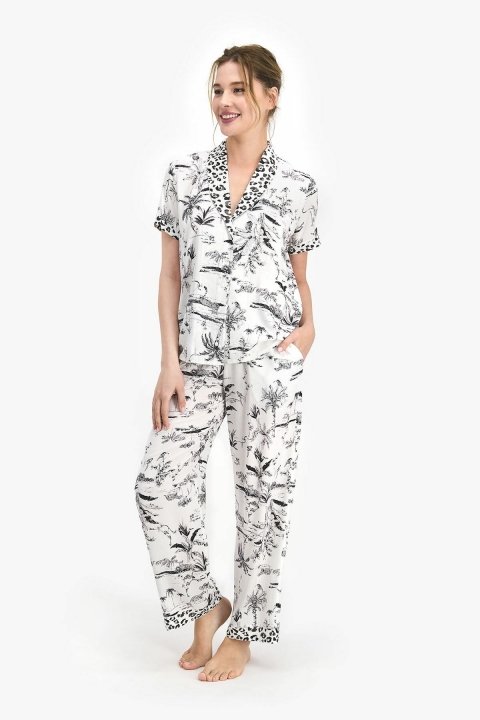 Pierre Cardin Leopard Kadın Gömlek Pijama Krem PC7736 - 1