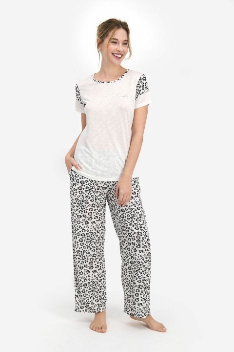 Pierre Cardin Leopard Kadın Kısa Kol Pijama Takımı Krem PC7738 - 1