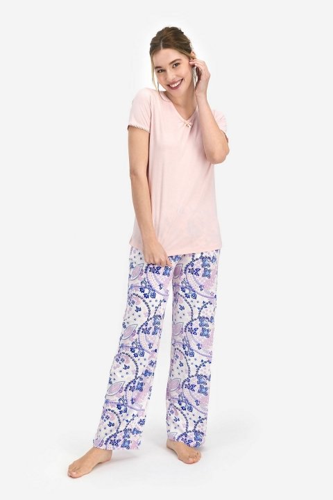 Pierre Cardin Floral Pattern Kadın Kısa Kol Pijama Somon PC7742 - 1