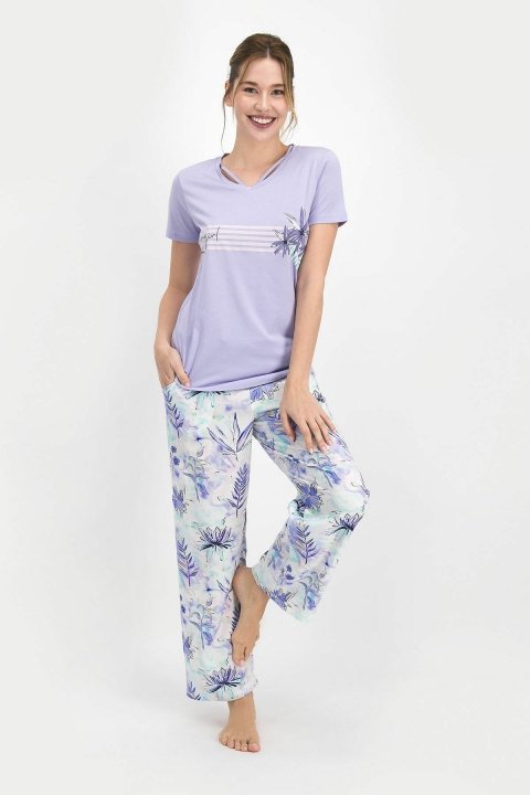 Pierre Cardin Floral Pattern Kadın Kısa Kol Pijama Takımı Lila PC7757 - 1