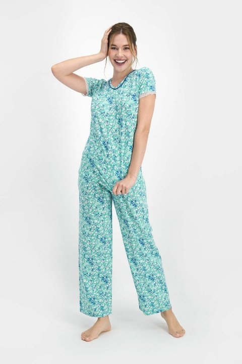 Pierre Cardin Roses Kadın Kısa Kol Pijama Takımı Turkuaz PC7770 - 1