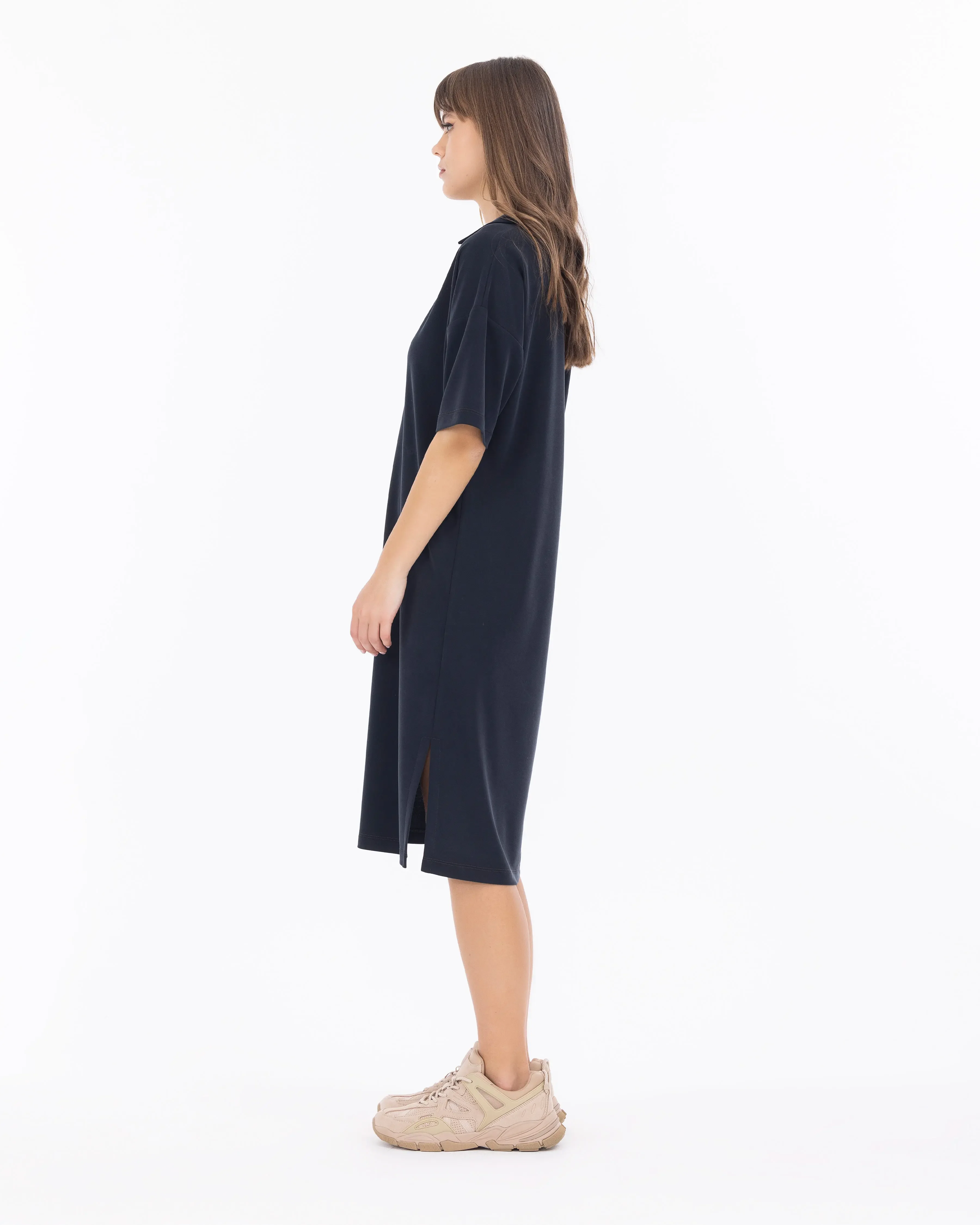 Polo Yaka Örme Kumaş Kısa Kol Elbise - Lacivert - 6