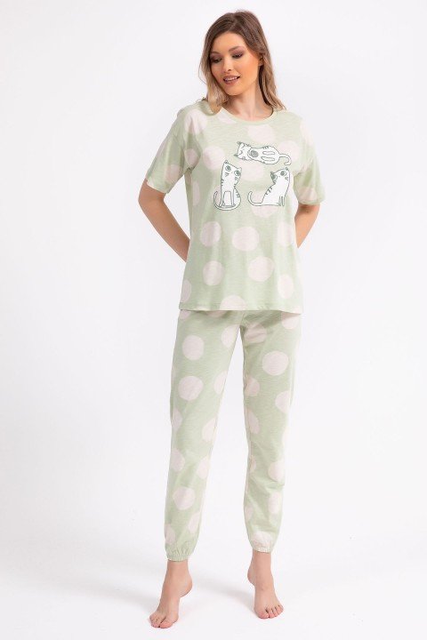 Cats Kadın Pijama Takımı-Su Yeşili - 1