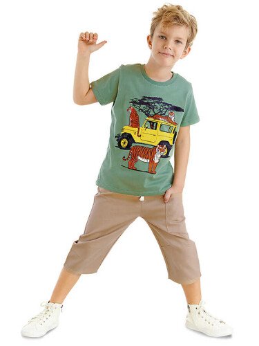 Safari Erkek Çocuk T-shirt Gabardin Şort Takım - DENOKİDS