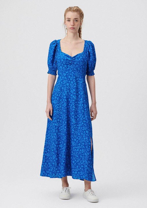 Sarmaşık Baskılı Kadın Elbise-Mavi - 2