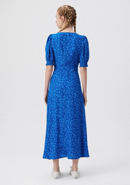 Sarmaşık Baskılı Kadın Elbise-Mavi - 3