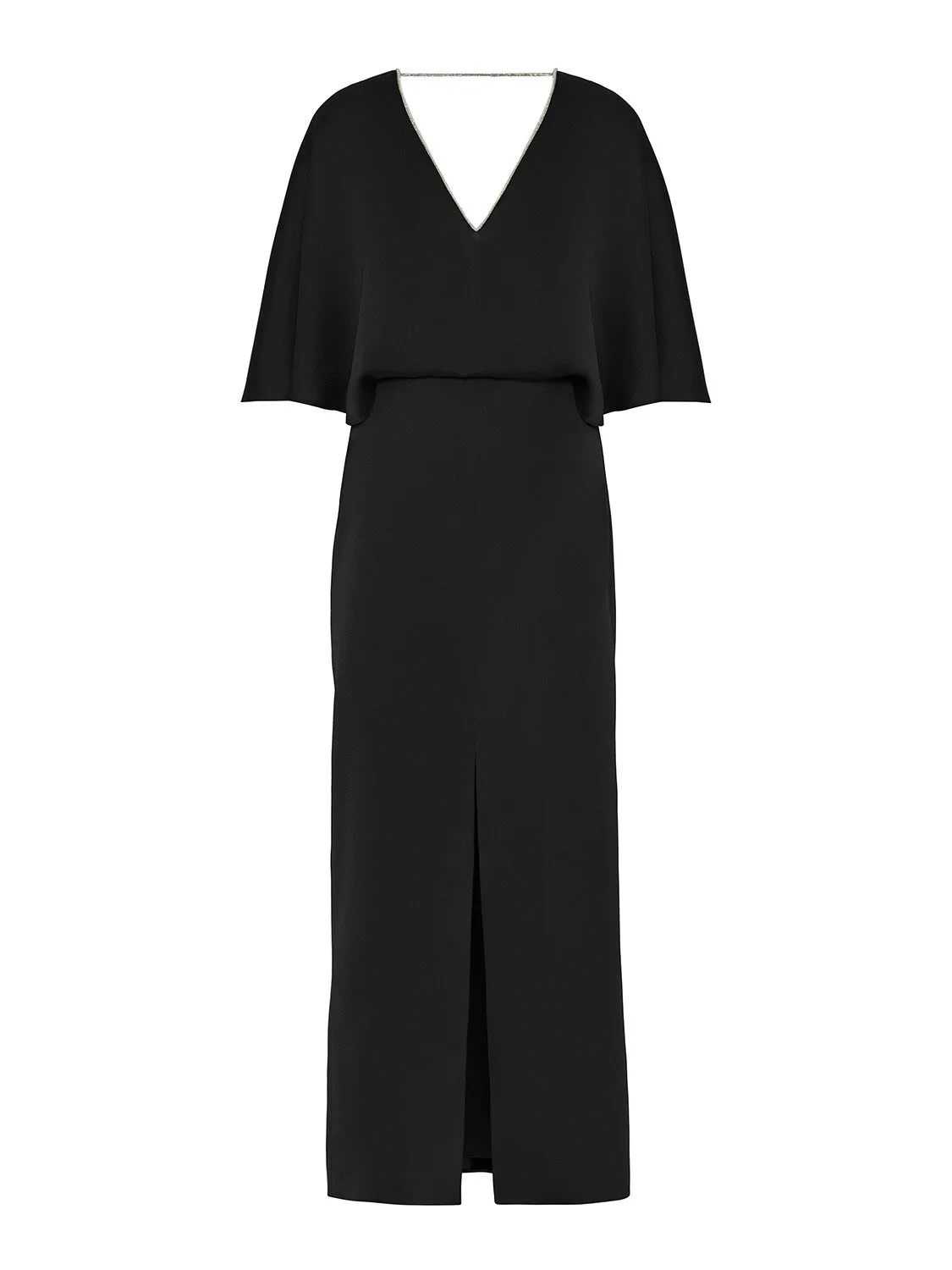 Şerit Taş Süslemeli V Yaka Elbise-Siyah - 5