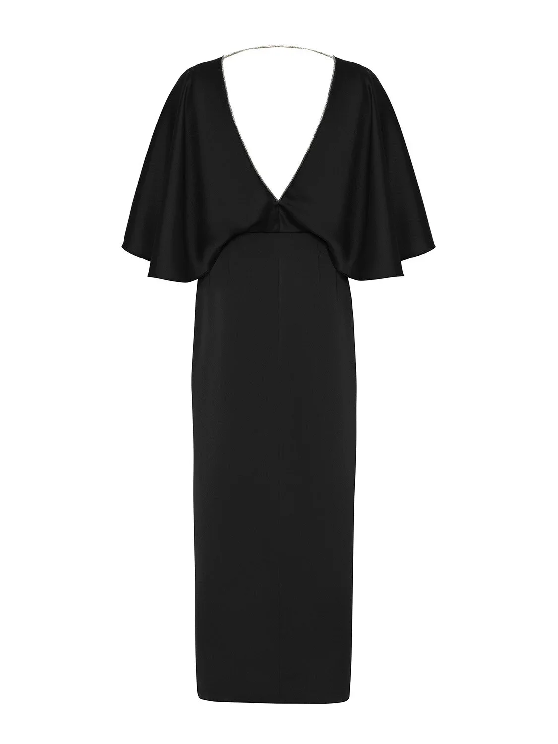 Şerit Taş Süslemeli V Yaka Elbise-Siyah - 6