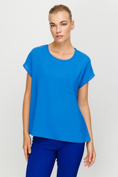 Sıfır Yaka Bluz-Mavi - On Fashion