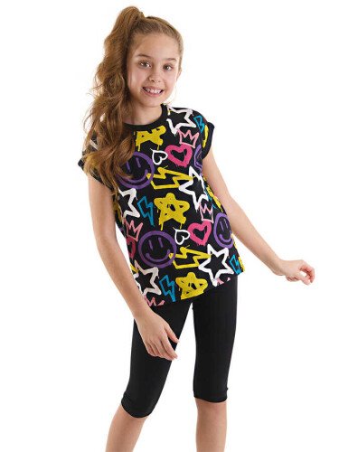 Street Style Kız Çocuk T-Shirt Tayt Takım - DENOKİDS